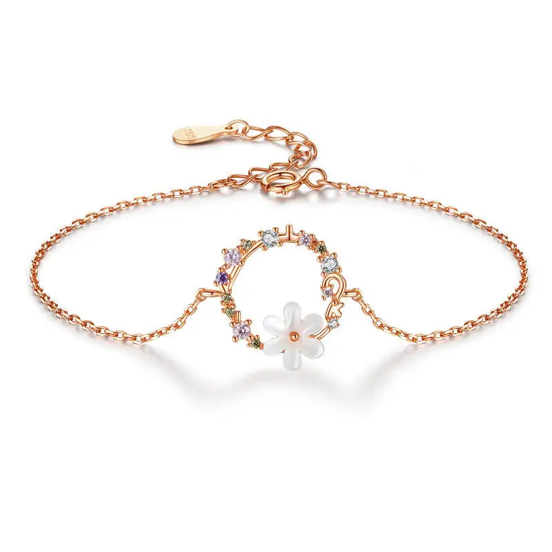 Ins Design Summer Trendy Gift Customization S925 Sterling Silver Garland Charm Bracelet with Circle Chain for Women