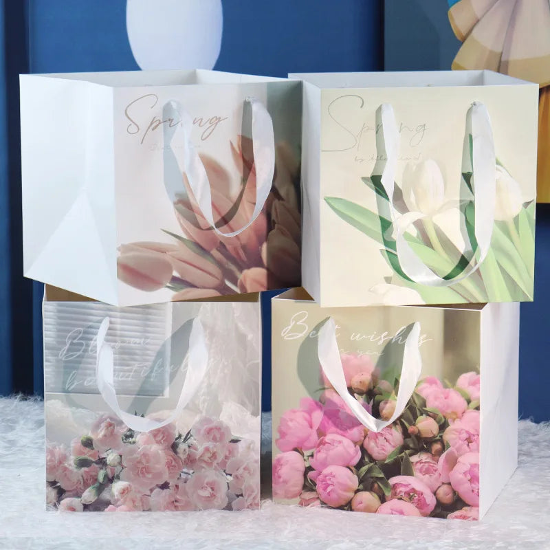 Luxury Square Oversized Gift Paper Bags Valentine's Day Flower Paper Bags Ins Birthday Bouquet Square Bottom Gift Paper Bags