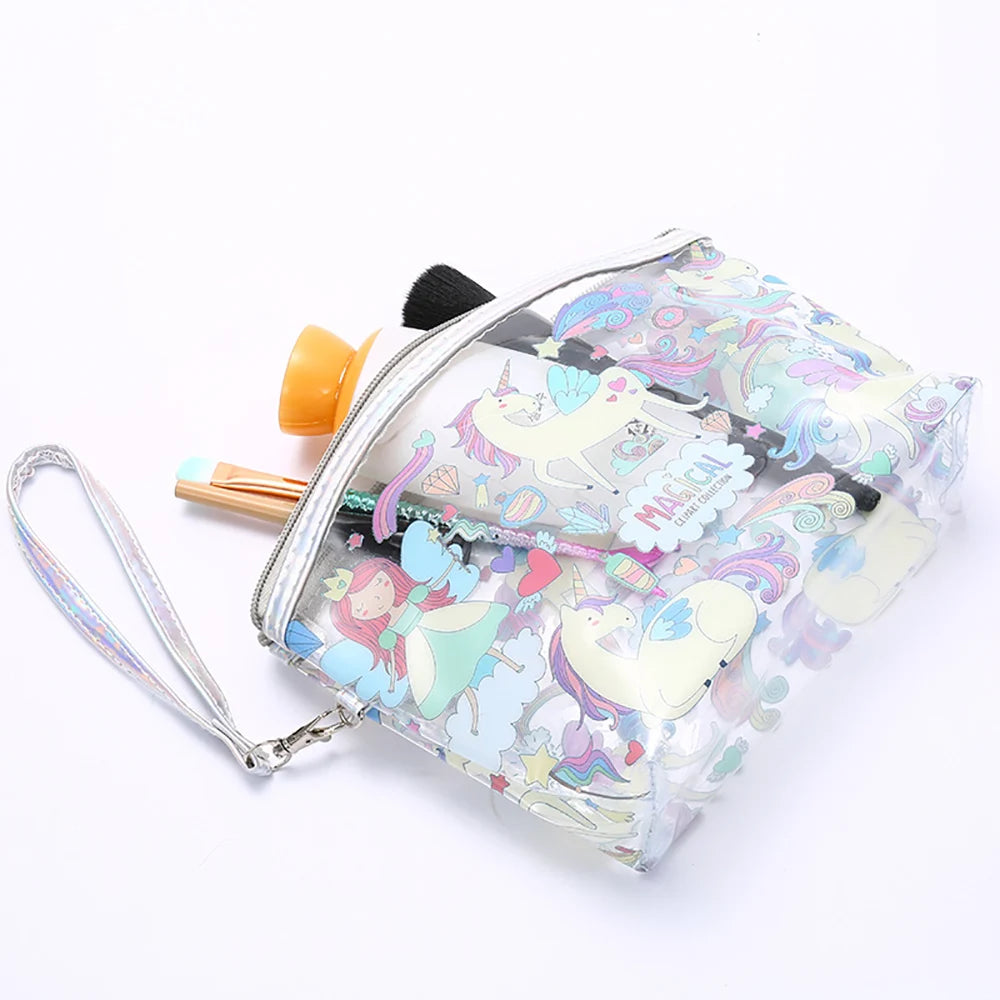 Custom Print Transparent Toiletry Bag Wrist Strip Makeup Bag Promotional Clear Zipper Cosmetic Pouch for Girls LOGO
