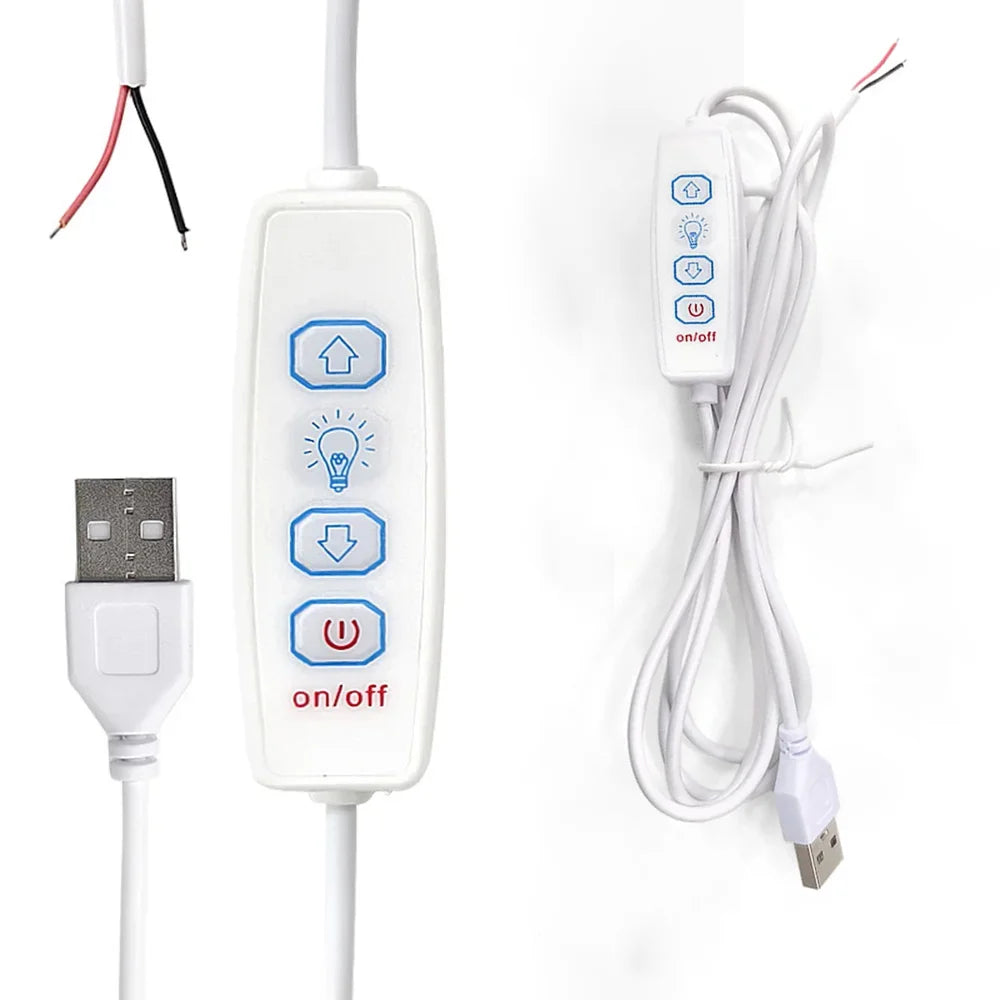 DC5V LED Dimmer 1.5m USB Cable ON/OFF Online Switch Dimming Controller 2pin Extension Wire for DIY Single Colors LED Light Board