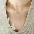 New Fashion Unique Design Popular 18K Gold Plated Stainless Steel Clear CZ Double Layer Pendant Collarbone Necklace Women P806