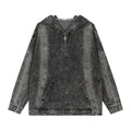 Autumn Quarter Zip Men's Denim Jacket with Cartoon Pattern Hood 100% Cotton Woven Fabric Washed Denim