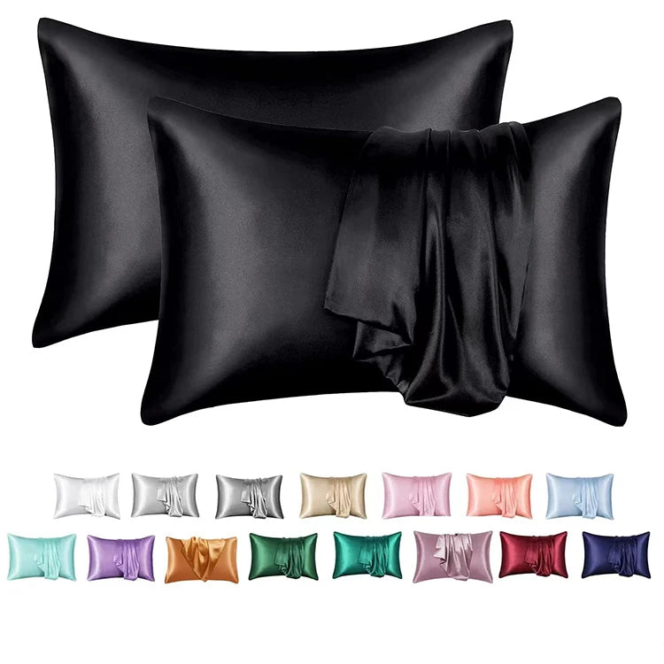 Wholesale Cheap 100% Polyester Satin Pillowcase Hotel Bed Hom Soft and Cool Solid Color Silk Pillow Cover