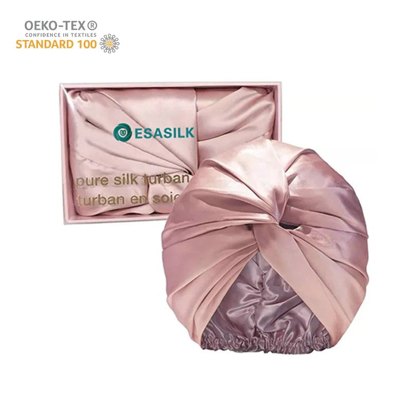 Customize 16 /19/22 Momme Silk Turban Satin Bonnets Sleeping Mulberry Silk Hair Bonnet with Custom logo for Women
