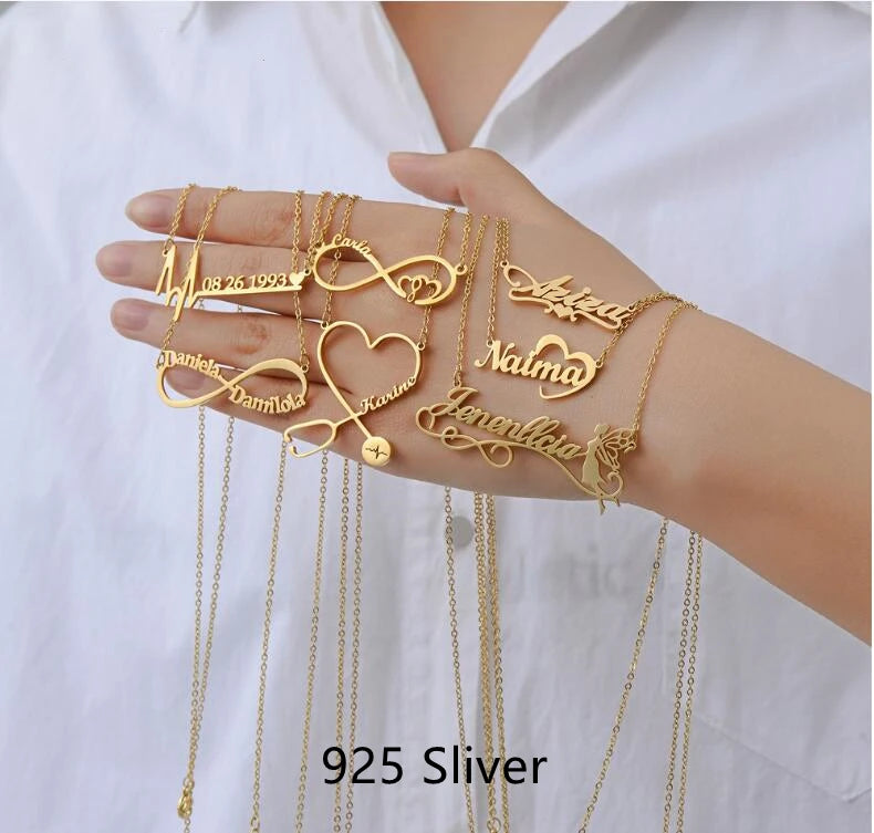 Customized Design Jewelry Gift for Women 925 Sterling Silver Personalized Custom Any Name Necklace Pendant 18K Gold Plated