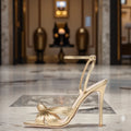 Women's Elegant Gold PU Leather Wedge Heel Summer Sandals Open Knotted Strappy Design Ankle Strap Shoes for Autumn Big Events