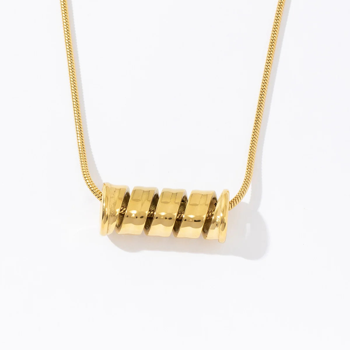 Chunky Waterproof 18k Gold Plated Stainless Steel Spiral Spring Pendant Necklace