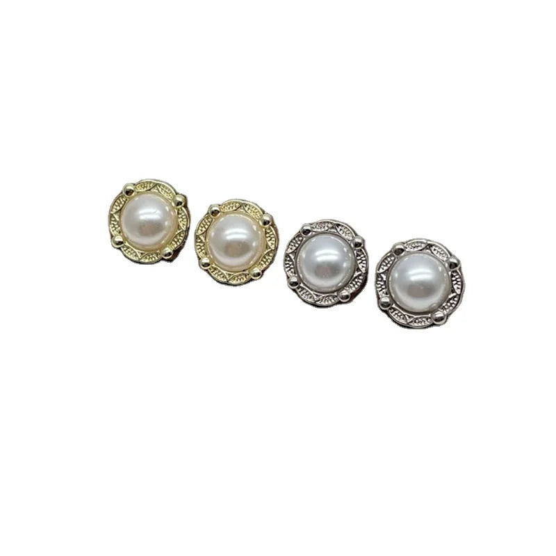 Cheap Ready to Ship Fashion Round Gold Sil Pearls Alloy Combination Garment Buttons Bags Wedding Dress Hand-stitched Button