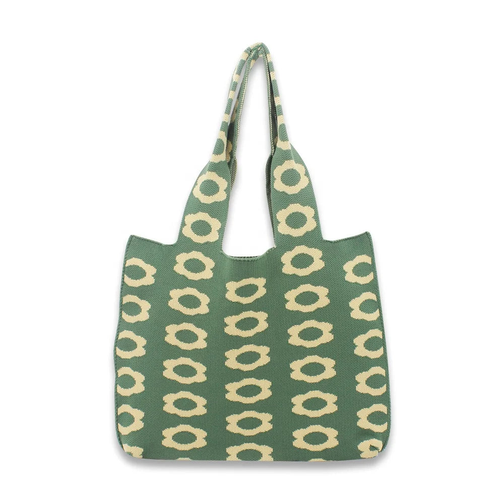 Large Capacity Women's Tote Bags Whole Korean Style Flowers Design Reusable Crochet Knitted Tote for Shopping Travel Open