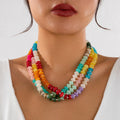 Summer Beach Hot Selling Fashion Necklace Jewelry Colored Acrylic Beads Rainbow Beaded Necklace for Women