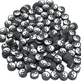 10mm Black Yin Yang Tai Chi Polymer Soft Clay Beads Jewelry Bracelet Handmade Set