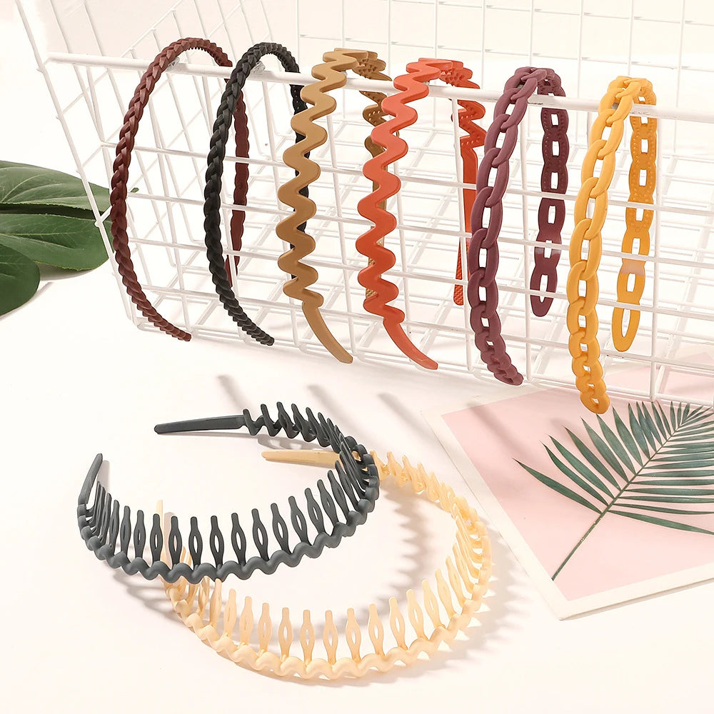 ODM Korean Solid Color Frosted Hollow Resin Hair Hoop Cute Girls Thin Hair Band Accessories Womens Matte Plain Headbands