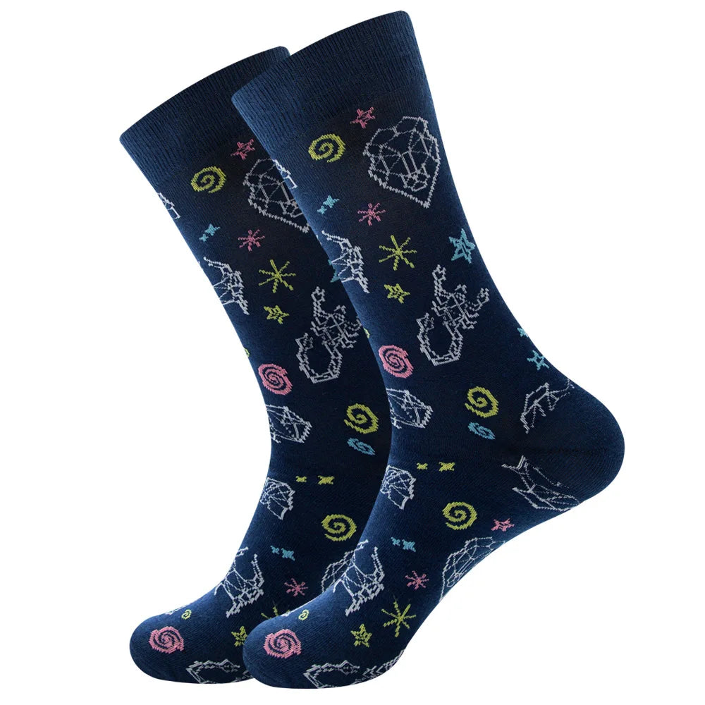 2024 New Products Wholesale Mens Business Cotton Dress Socks Colorful Black Pattern Casual Funny Socks for Man