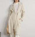 2026 Knitwear Manufacturer Custom Ladies Comfortable Women Striped Ribbed Knit Merino Wool Blend Cardigan Sweater With Belt