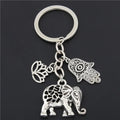 DIY Silver Hollowed Tribal Ethnic Keychains Yoga Bohemia Gift Key Holder Lotus Jewelry Hand Elephant Car Keyring for Women