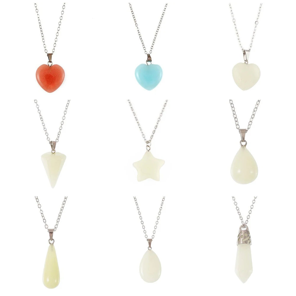 Glow Dark Brown Message Card Waterdrop Star Luminous Heart Pendant Necklace Back School Fashion Stainless Steel Chains Jewelry