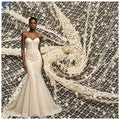 YX1535 Custom Heavy 3D Pearl Beaded Sequin Mesh Lace Fabric 400gsm Decorative Tulle Material for Bridal Wedding Dresses MegaBDM