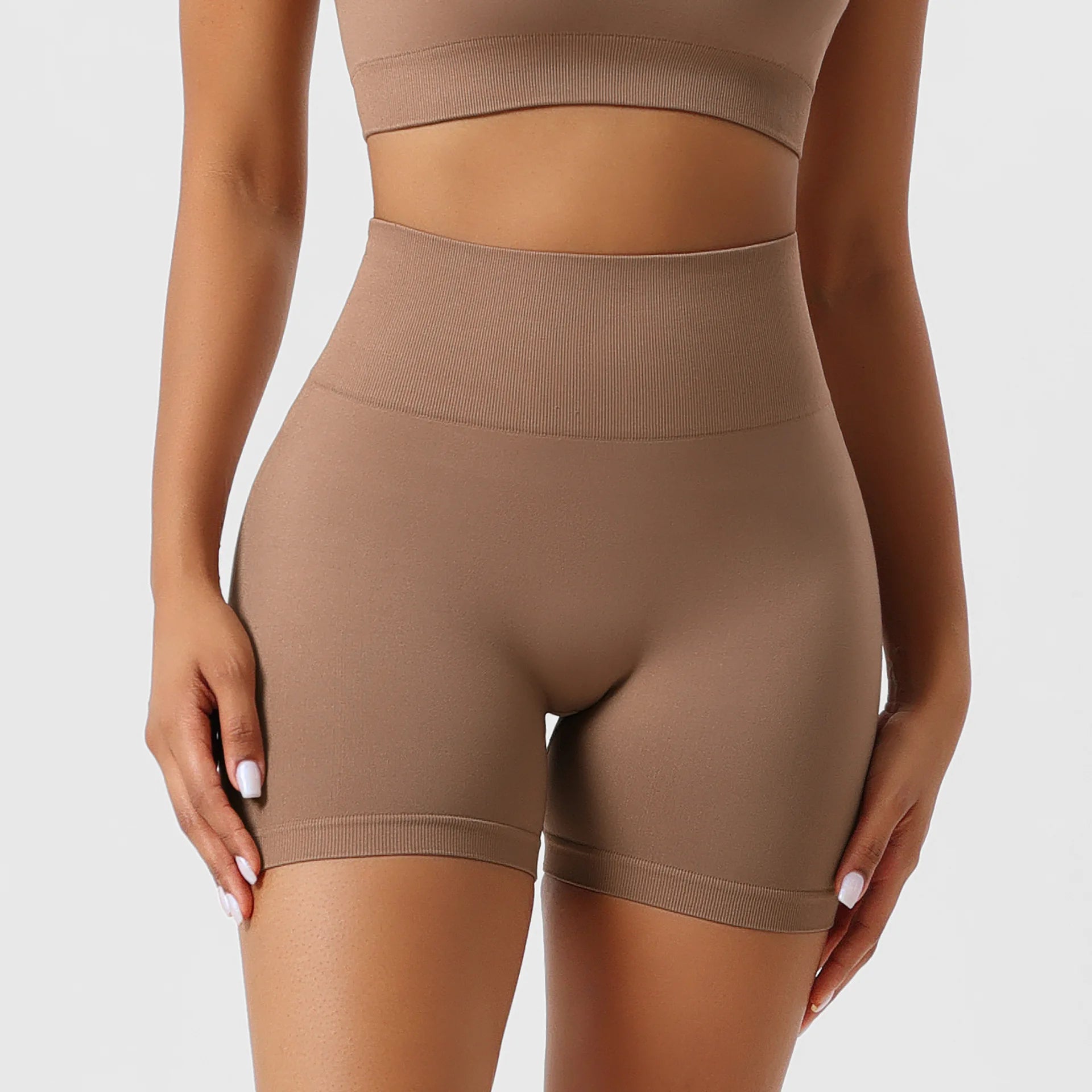 Seamless Ribbed Yoga Shorts for Women High Waisted Biker Tights Elastic Workout Slim Sports Leggings Sportswear