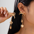 Charms Bow Knot Peach Heart Pendants Stud Earrings for Women Trendy Ladies Fine Earrings Street Wear Accessories Fashion Jewelry