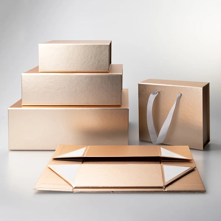 Luxury Matte Pink Magnetic Closure Box with Ribbon Custom Gold Foil Logo Rigid Folding Paper Box for Gift Jewelry Packaging