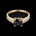 Vintage Style Solitaire Ring 18K Gold Plated Black Agate Engagement Ring with CZ Accents