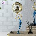 Modern Art Desktop Ornament Decorative Human Sculpture Quartz Clock Gold Metal Table Clock for Living Room Office Home Decor