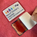 Fancy Border Laser Cut Iron on Clothing LabelHeat Pressed Woven Label With Sticky Backing