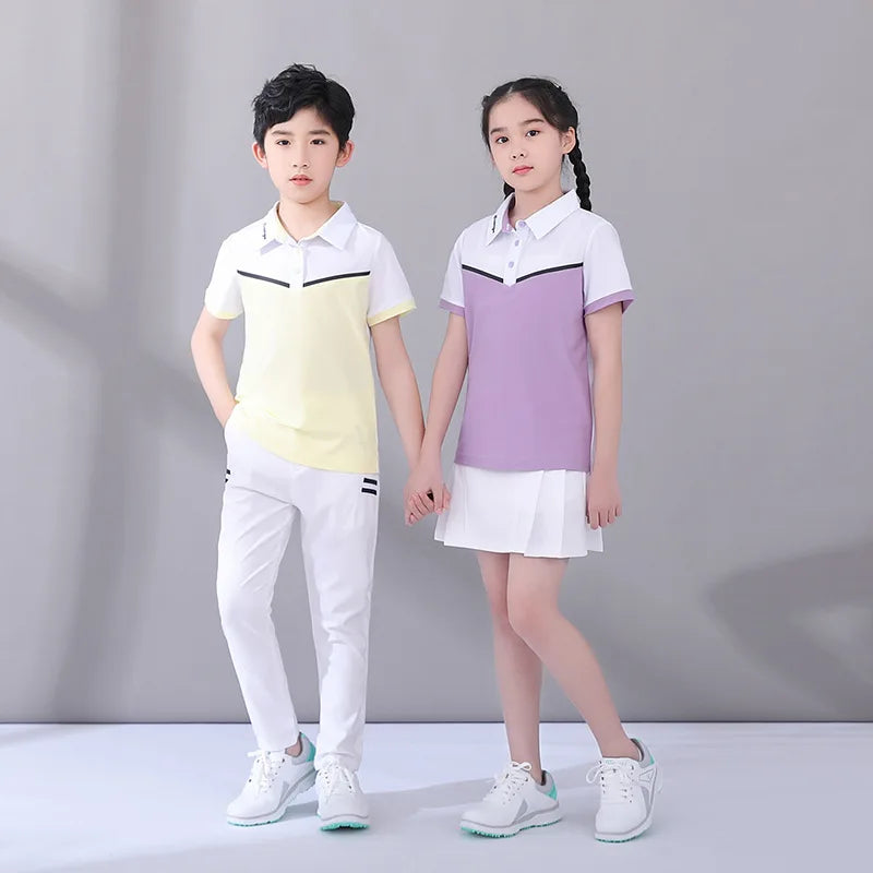 Customized Campus Style Skin-Friendly Symmetric Striped Color-Blocked Design Teenagers' Golf Polo Shirt