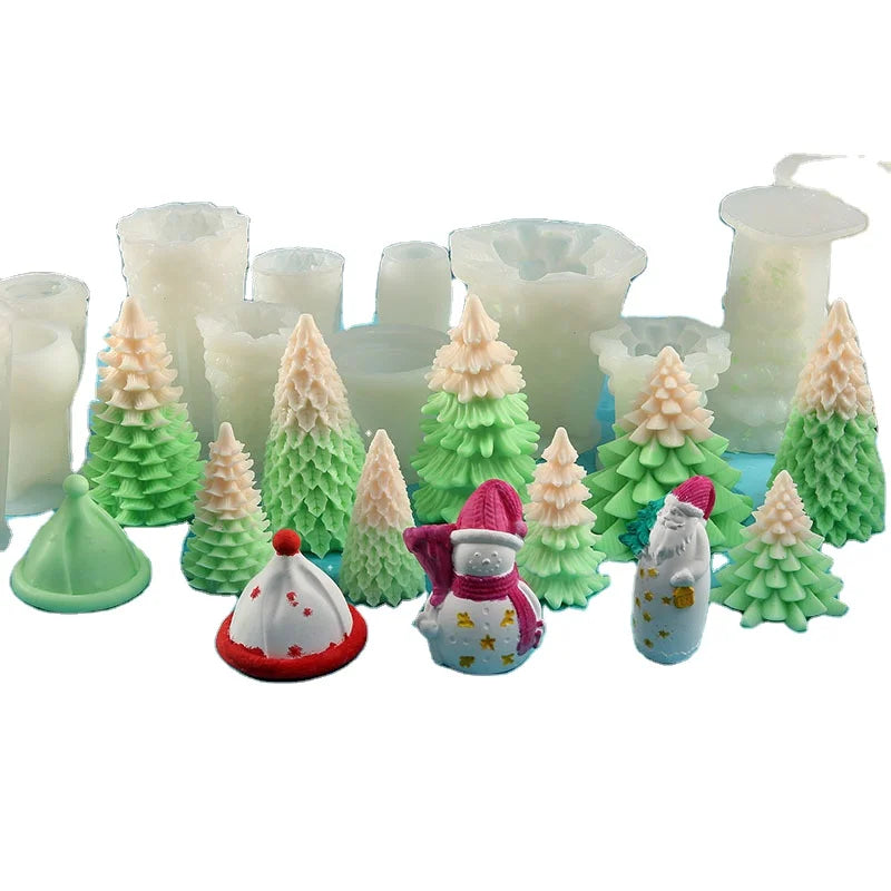 New DIY   Handmade  3D  Christmas Candle Molds Silicone Snowman Tree Santa Candle Making Molds