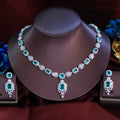 Silver Plated Light Green Square Cubic Zirconia Jewelry Set Accessories Prom Wedding Bridal Long CZ Earrings Necklace for Women