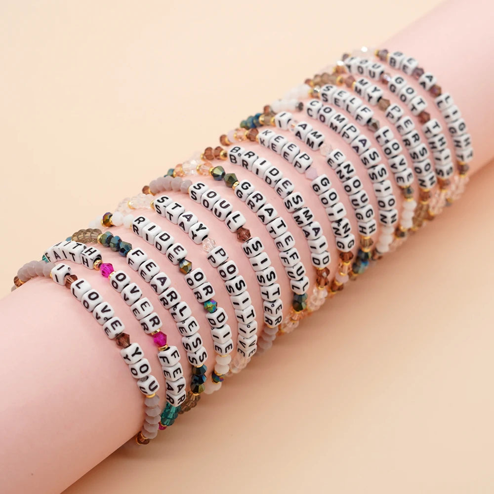 Go2boho Handmade Beads Colorful Custom Letter Crystal Bracelet Women Boho Summer Beach Accessories Fashion Jewelry Bracelets