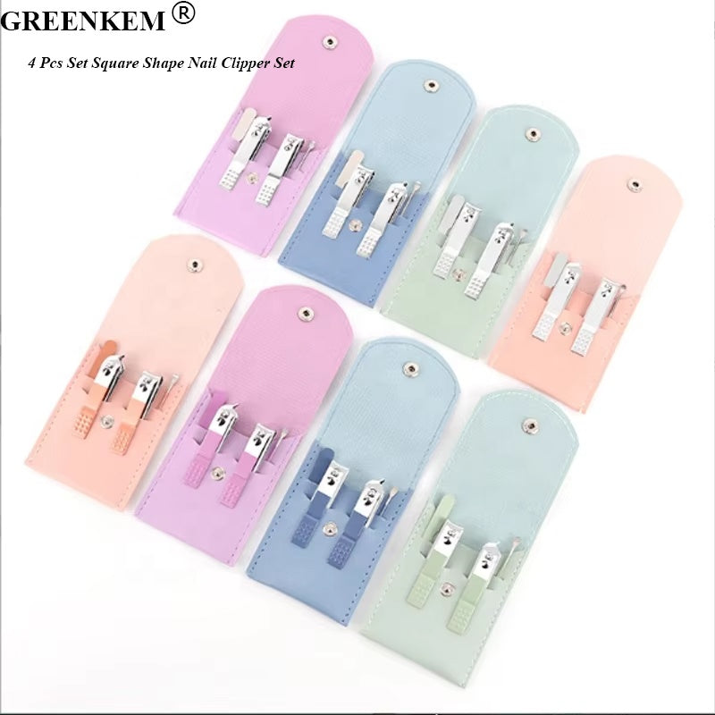 4 Pcs Set Square Shape Green Blue Pink Purple Nail Clipper Set Home Beauty Tools Nail Cutter Set