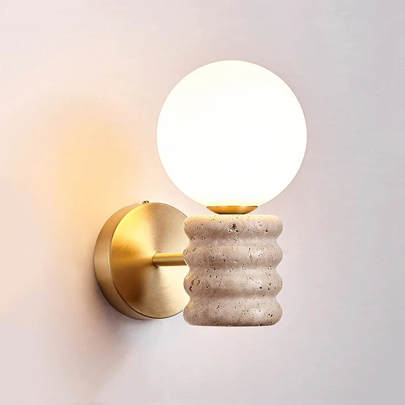 Japanese Natural Yellow Travertine Wall Lamp for Home Nordic Creative Design LED Lights for Living Room Sense Room Decoration