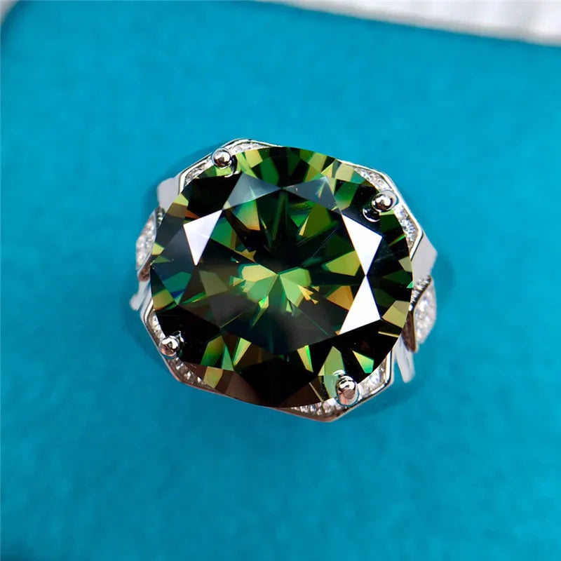 Silver 925 Original 10 Carat Brilliant Cut Diamond Test Past Colorful Green Moissanite Ring Men New Arrival Gemstone Jewelry