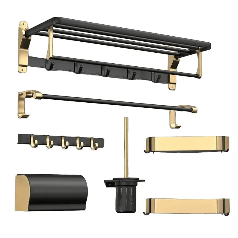 2025 Luxury Aluminum Folding Towel Rack Washroom Bathroom Accessories Black Gold Bathroom Accessories Set Sanitary Set