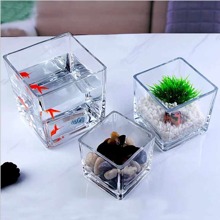 Wholesale Clear Square Acrylic Fish Aquarium for Tank Porcelain Flowerpot Mini Desktop Acrylic Fishbowl Home/Flower Vase Art