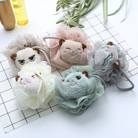 Custom Skin Exfoliating Mesh Body Net Scrubbing Bath Sponge Cat Shape Bath Flower Shower Sponge