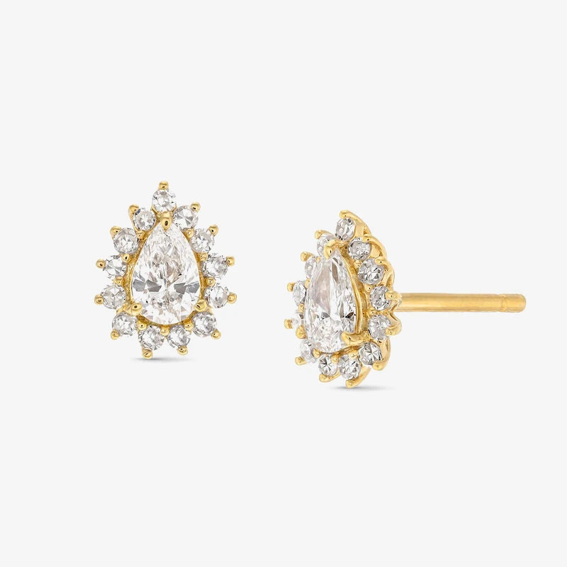 Pear Royal CZ Halo Stud 925 Sterling Silver Gold Plated Women Jewelry Earrings