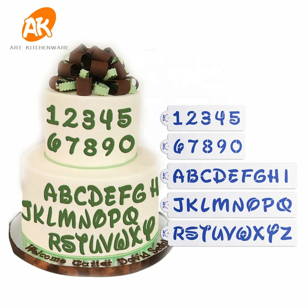 AK Number Alphabet Custom Royal Icing Stencil for Birthday Cakes Laser Cut Plastic Painting Template Cookie Stencil Set ST-825