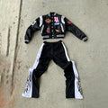 New Sets Chenille Embroidery Nylon Varsity Jacket Fleece Bomber Jacket Polyester Men Tracksuits Flared Sweatpants and Jacket Set