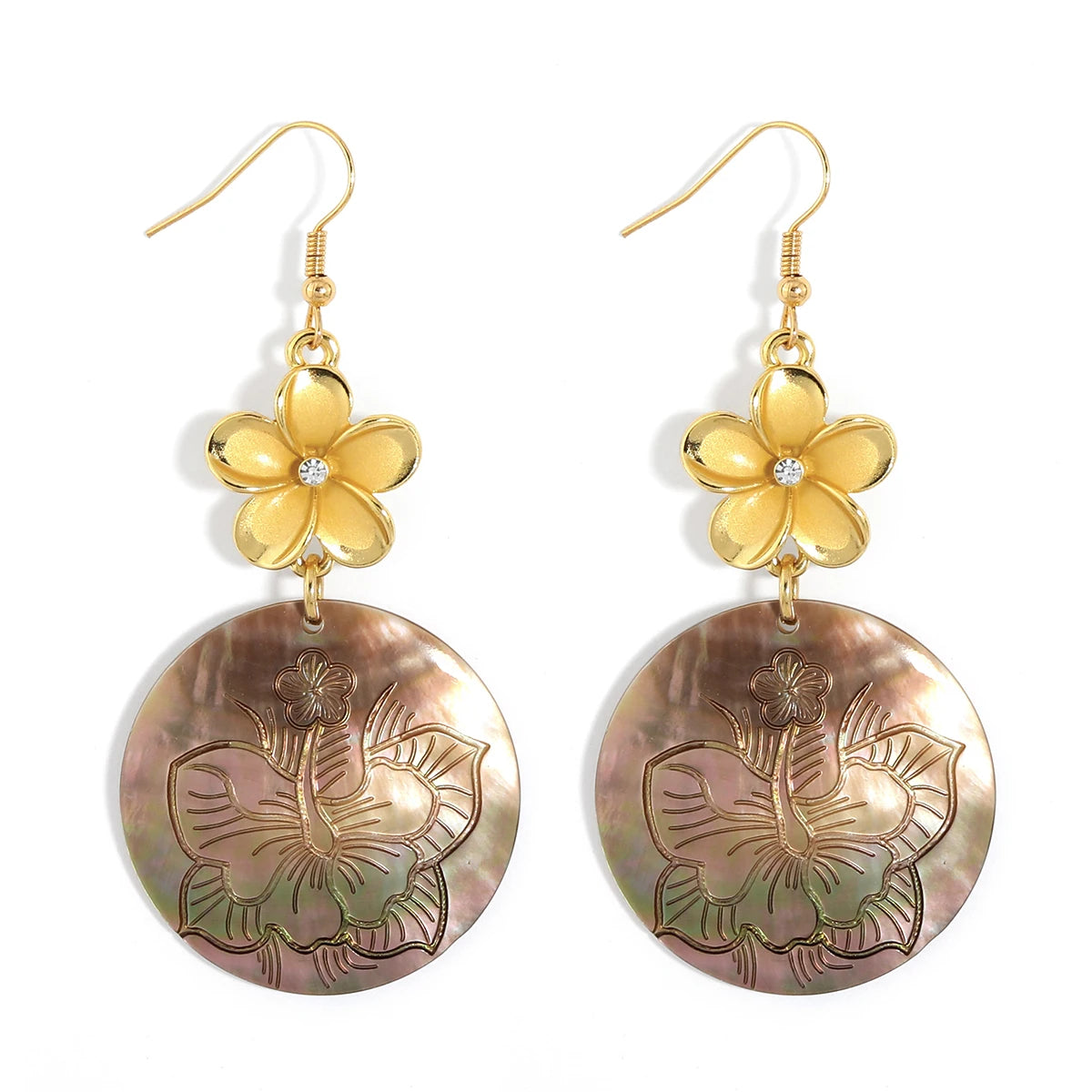 In Stock Beautiful Yellow Flower Design Round Pendant Bulk Hawaiian Earrings Custom Made Jewelry
