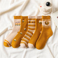 Wholesale 5 Pairs Per Set Korean Style Women Socks Custom Autumn Winter Flower Stripes Cute Warm Breathable Mid-Tube Terry Socks