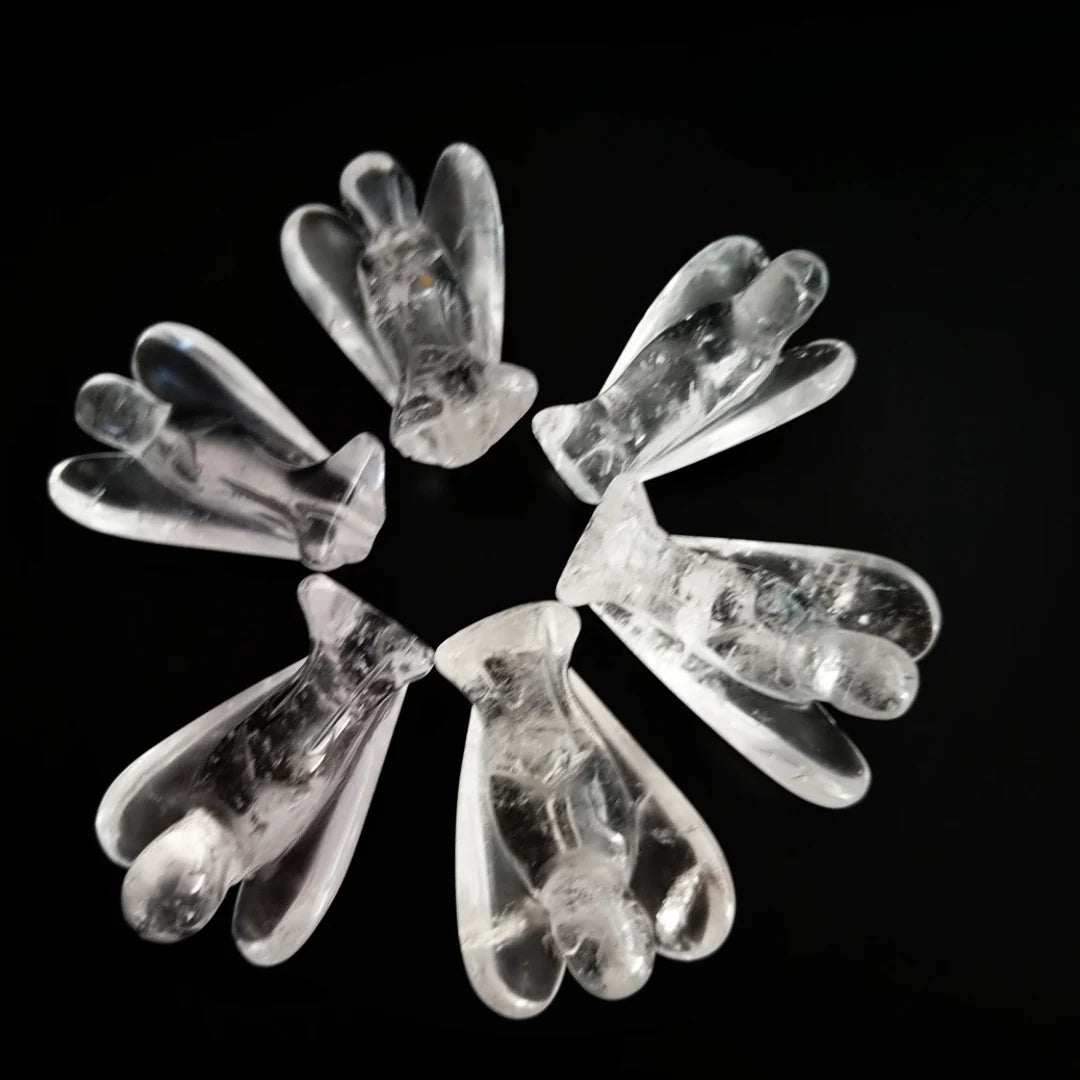 Huiying Gemstone clear quartz 2 inch polished angel engraving healing stones religious token crafts