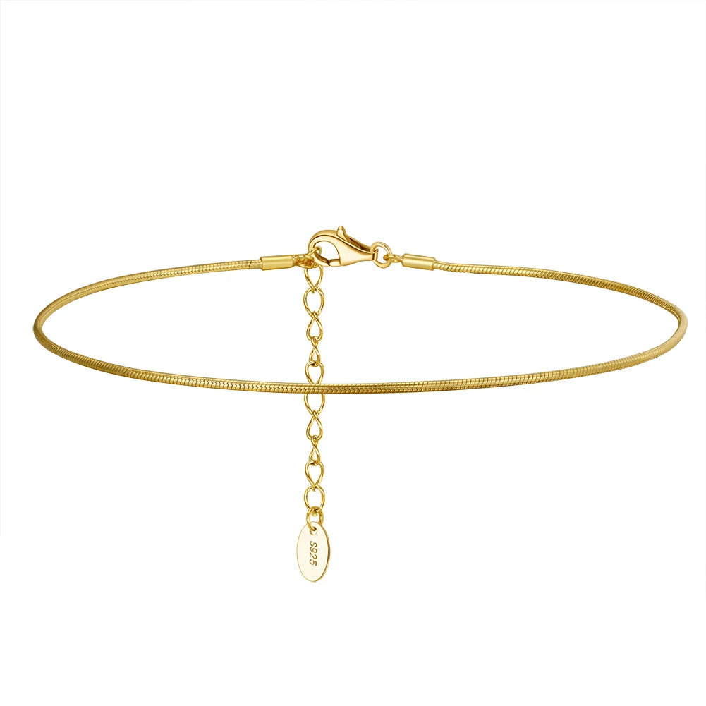 RINNTIN SA23 Hypoallergenic 925 Sterling Silver Jewelry Gift 1mm Round Snake Chain Anklet for Women