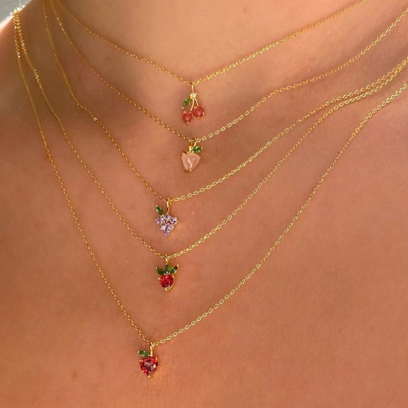 Online INS Hot Pear Fruit Crystal Pendant Necklace Women