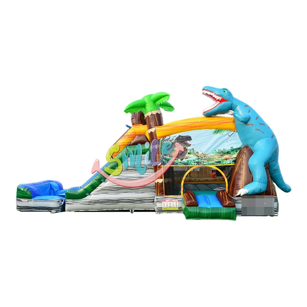 Commercial Dino Bounce House Inflatable Castle Water Slide Combo PVC Material 2-Person Capacity