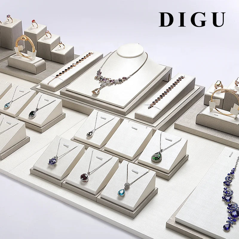 DIGU PU Leather Jewelry Display Ring Necklace Bracelet Display Stand Jewelry Display Props Counter Jewelry Display Rack