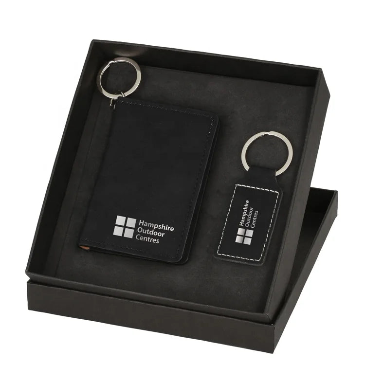 Fashion Colorful Wallet Keychain Set Personalized Custom Logo Pu Leather Wallet Gift Set