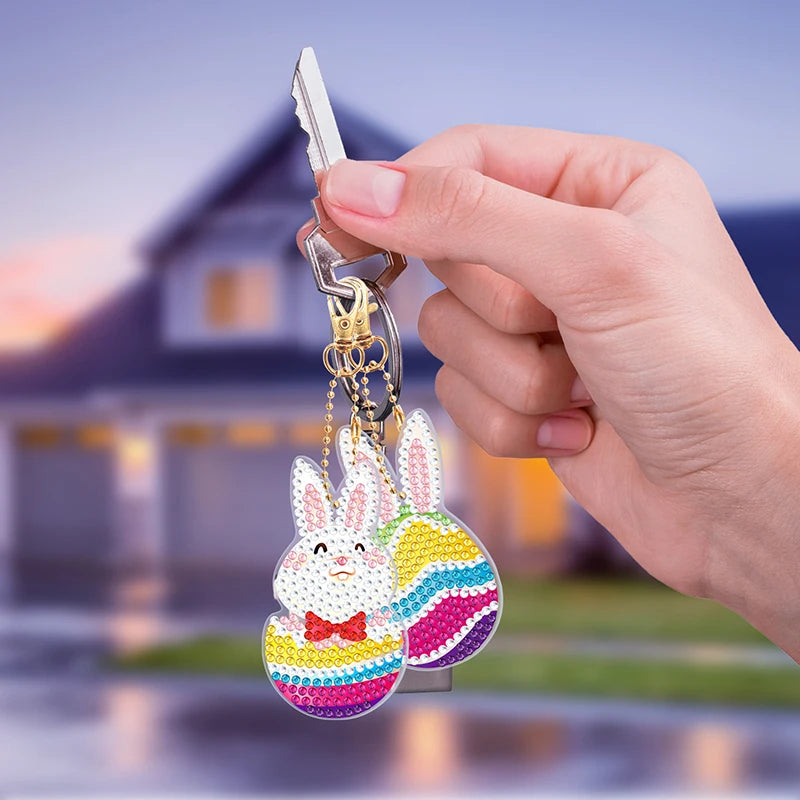 Cross Border DIY Easter Diamond Painting Key Chain Rabbit Egg Single Side Point Diamond Children's Gift Decorative Pendant