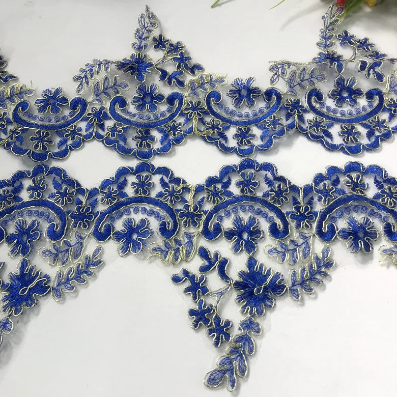 Exquisite Light Blue Gold Thread Embroidery Lace Dress Home Textile Car Bone Lace DIY Decorative Accessories Dentelle Exquise